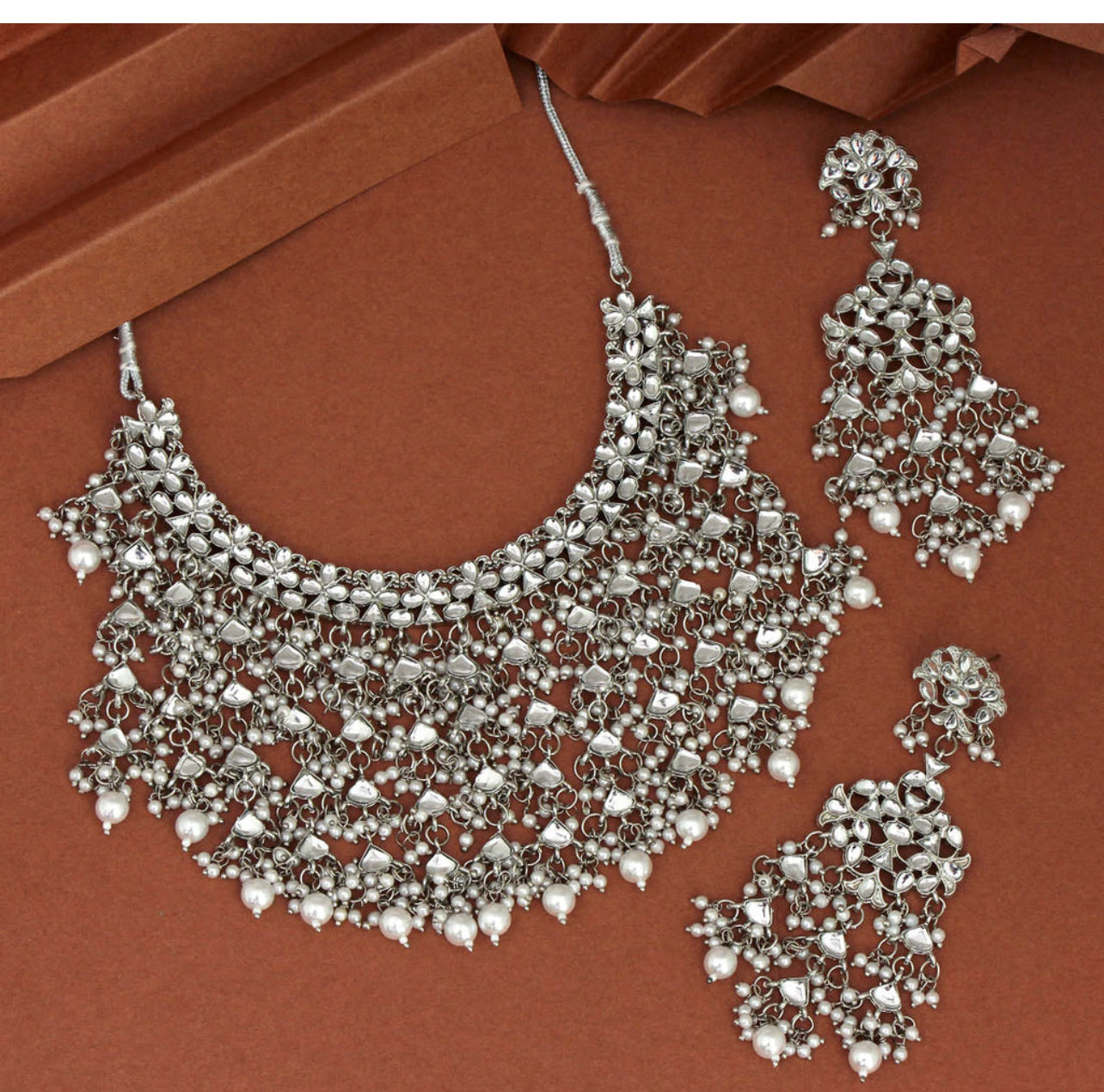 Silver Kundan Necklace -10083