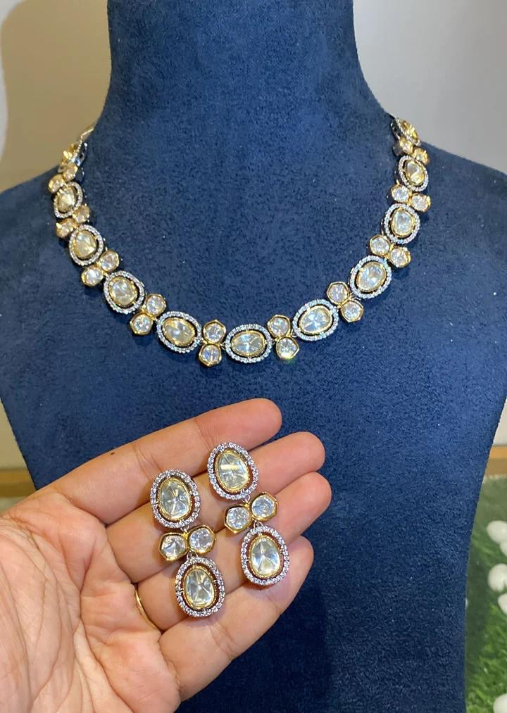 Single Line Polki Moissanite Necklace - 10091