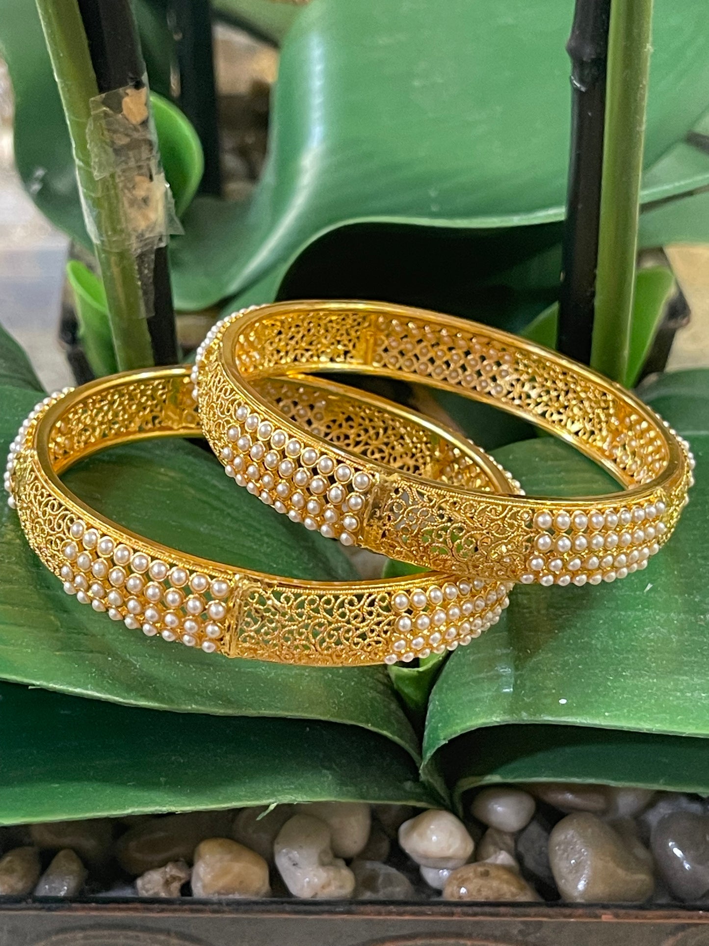 Rajwadi Pearl Bangle Pair - 10121 - 2