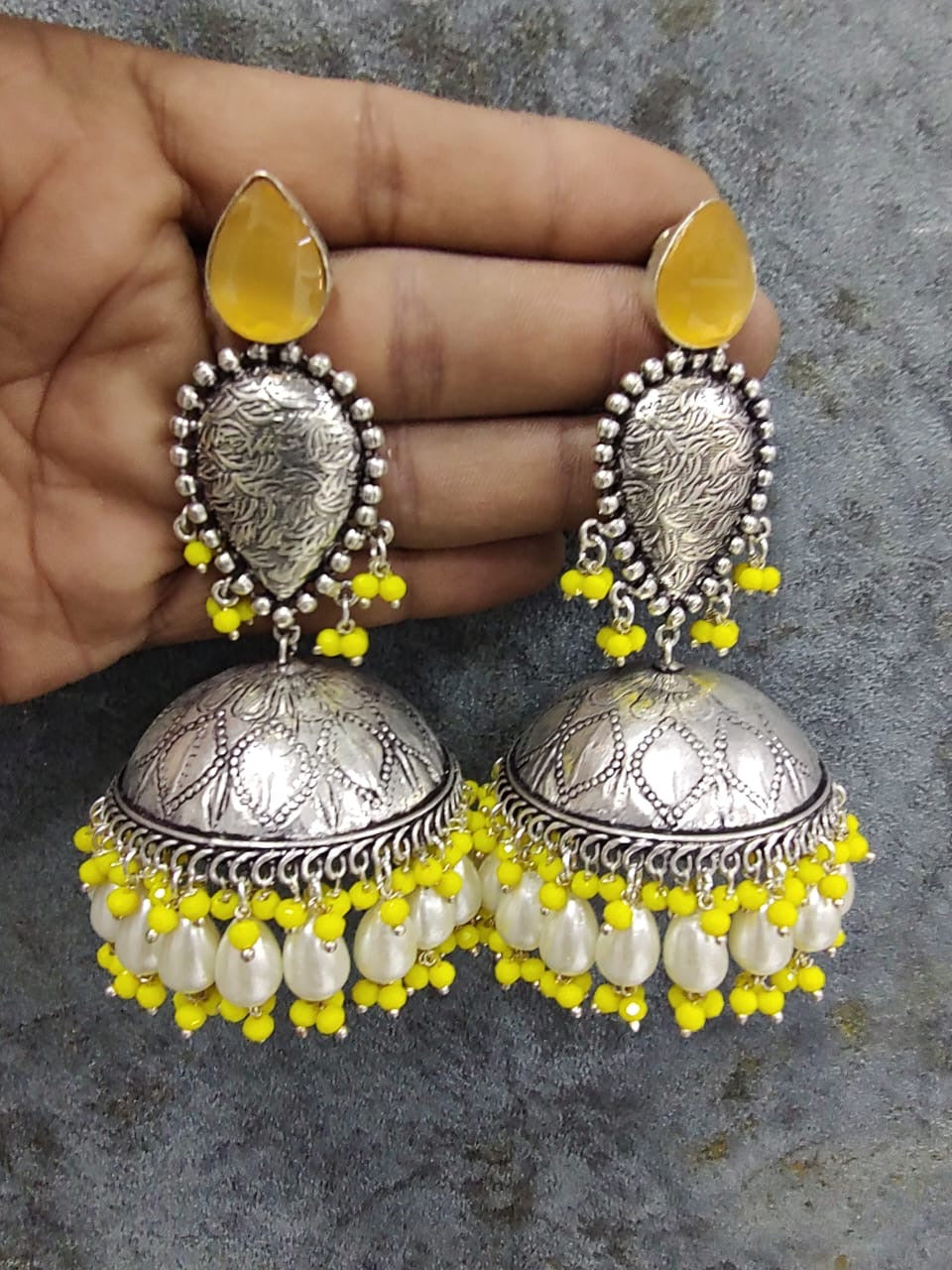 Silver Oxidized Jhumkas - 10102 - 8