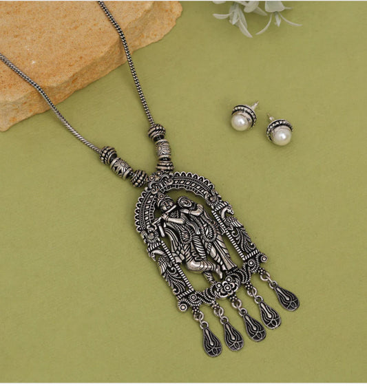 Radha Krishna Oxidized Necklace - 10108 -2