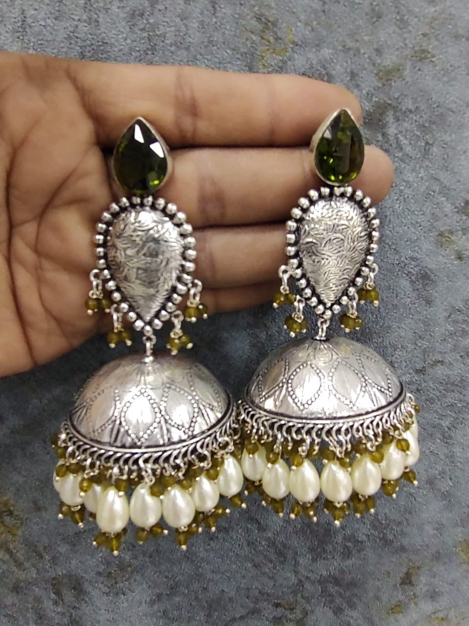 Silver Oxidized Jhumkas - 10102 - 8