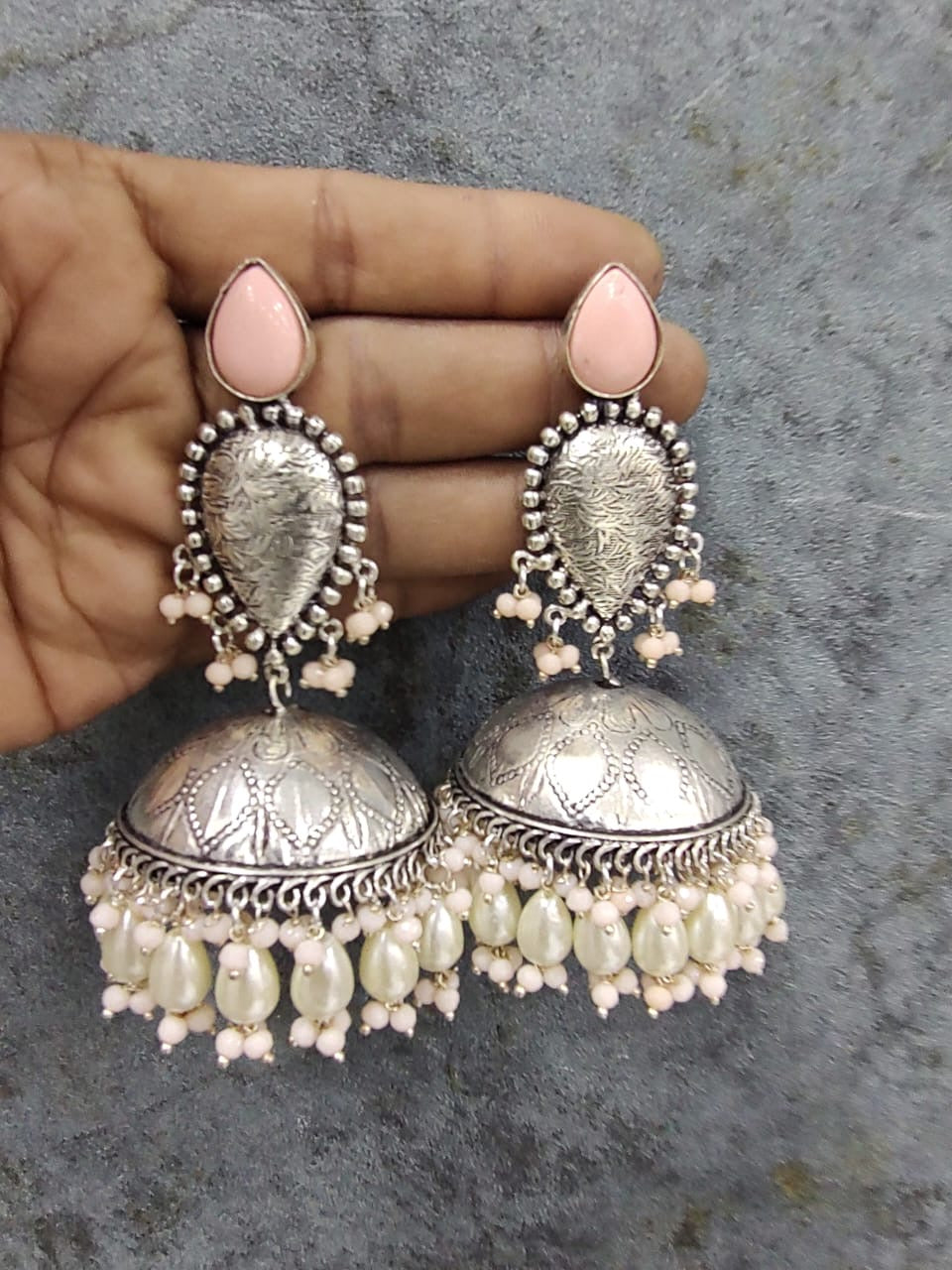 Silver Oxidized Jhumkas - 10102 - 8