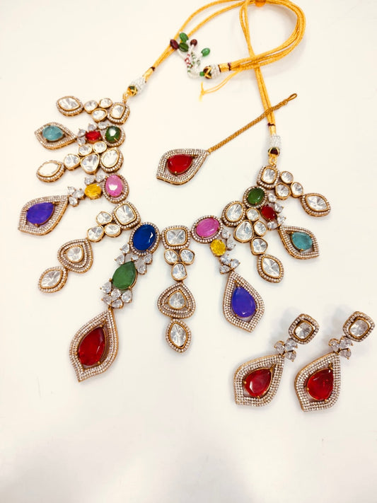 Multicolor Polki Bridal Set - 10142