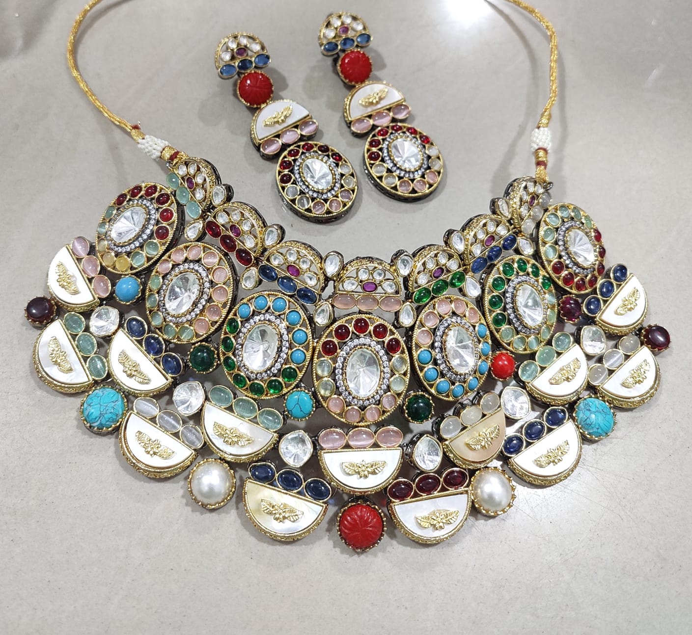 Moissanite Kundan Necklace and Earrings - 10001